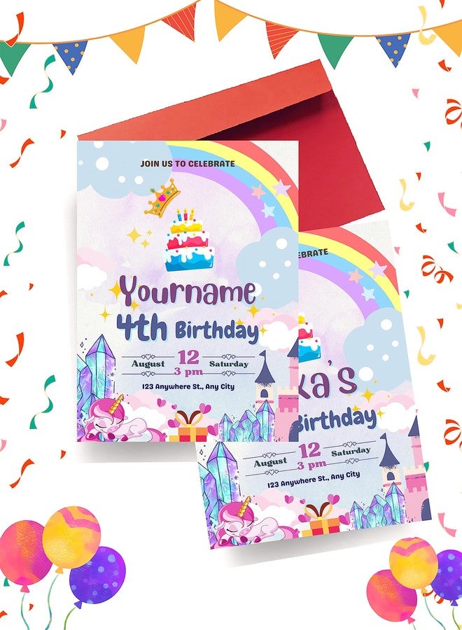 Yellow Nuts Personalized Birthday Invitation For Birthday Happy Birthday Clouds Rainbow Greeting Card For Kids Girls and Boys - Image 1